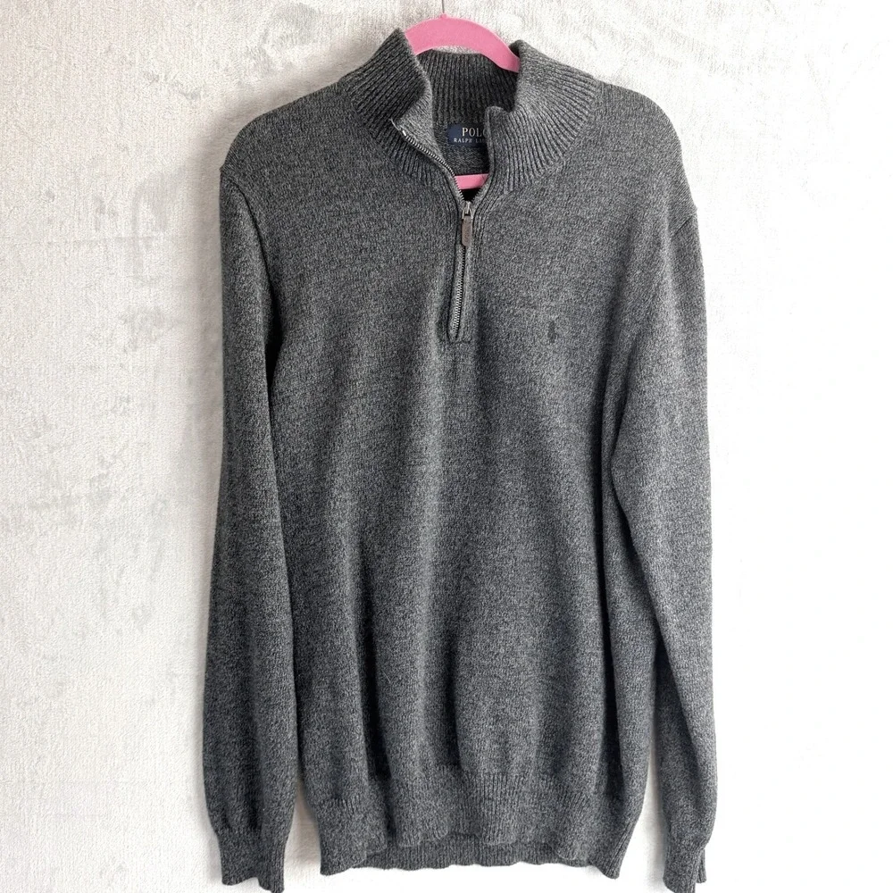 Polo Ralph Lauren Qtr Zip Pullover Mens L Tall Dark Gray